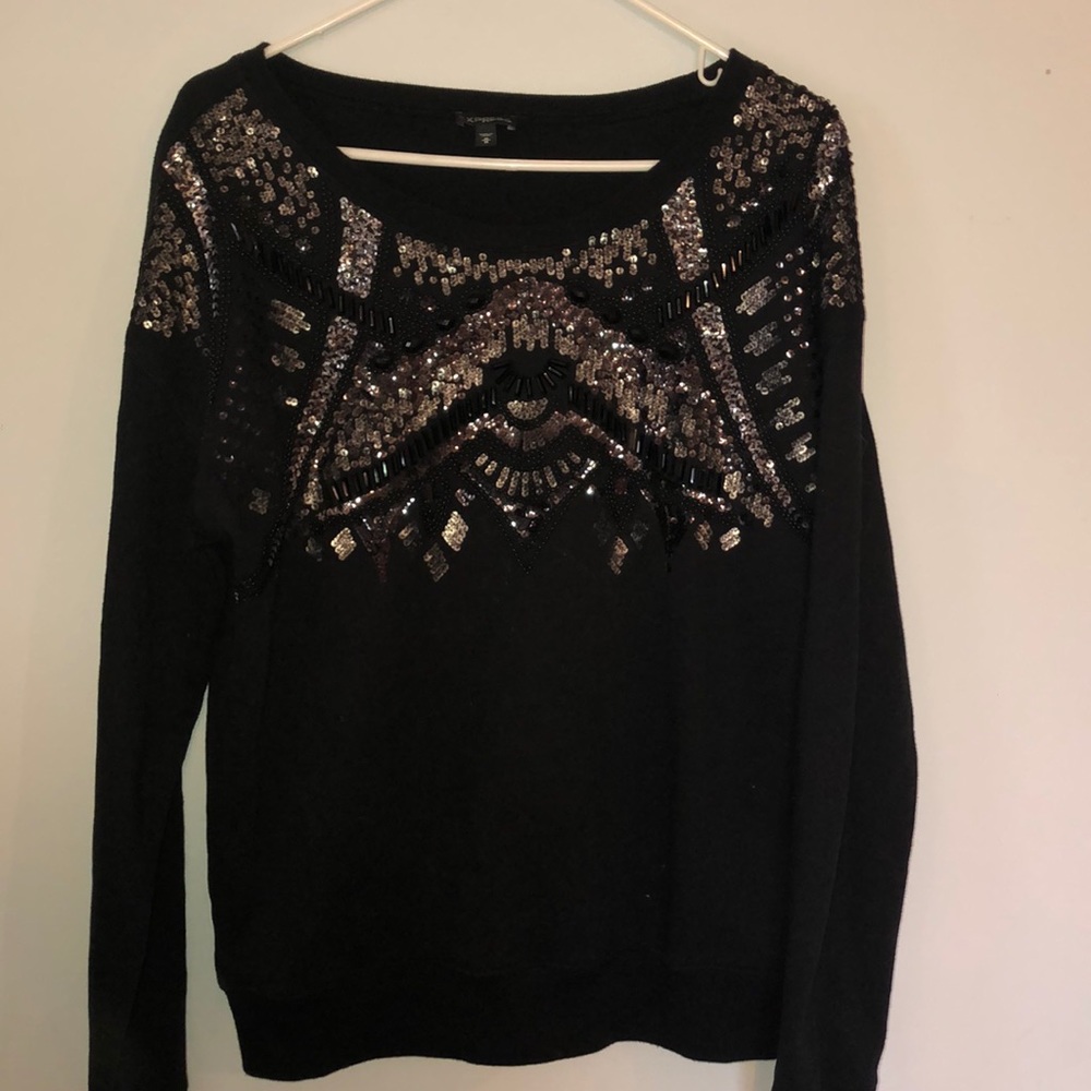 Express! Sequin and beaded crew neck sweatshirt